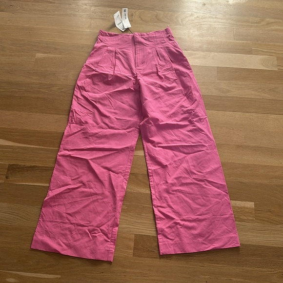 Zara linen blend pleated pink pants 6416 401 NWT - Picture 3 of 5